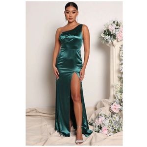 One Shoulder Emerald Good To Me Satin Maxi